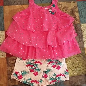 Girl's ruffled lace strap top and tie shorts